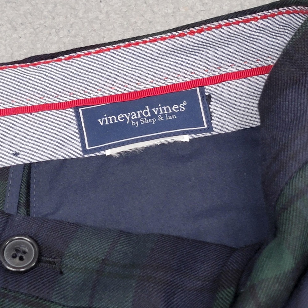 Vineyard Vines Pants Mens 32x32 Green‎ Blackwatch Plaid Slim Fit Cotton Chino - Picture 3 of 11
